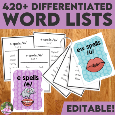 Over 420 Editable Differentiated Word Lists