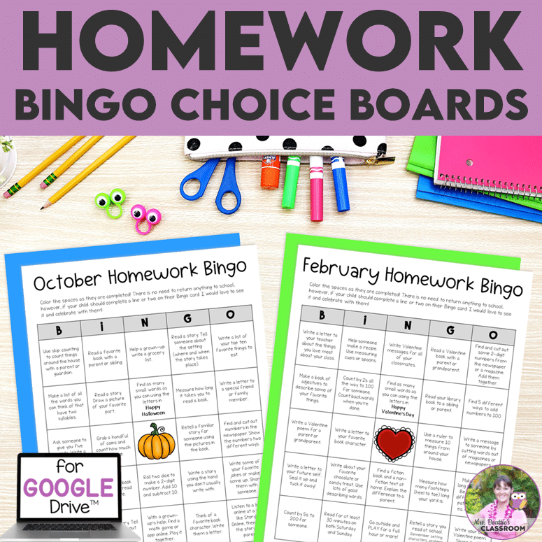 Homework Bingo Choice Boards