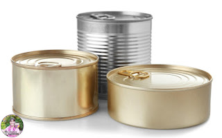Photo of various cans with no labels.