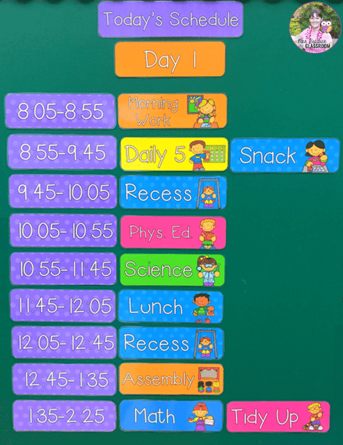 Photo of classroom schedule.