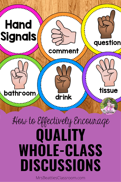 Image of hand signals display with text, "How to Effectively Encourage Quality Whole-Class Discussions."