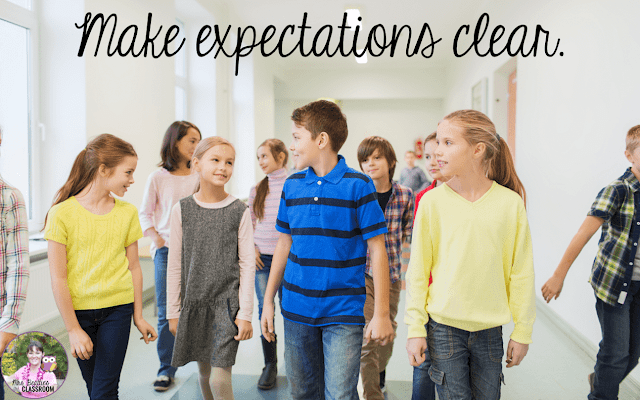 Kids walking in hallway with text, "Make expectations clear."