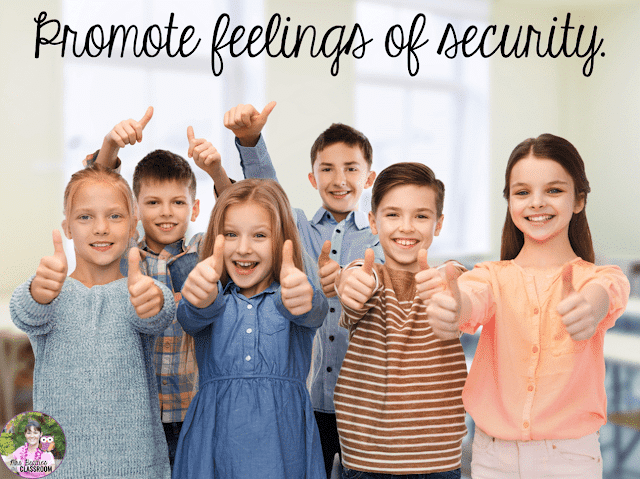 Photo of kids giving thumbs up and text, "Promote feelings of security."