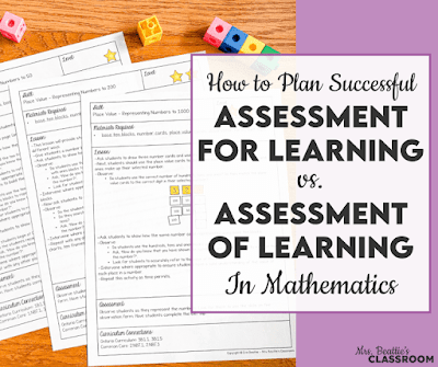 Photo of math lessons. "How to Plan Successful Assessment For Learning vs. Assessment Of Learning in Math."