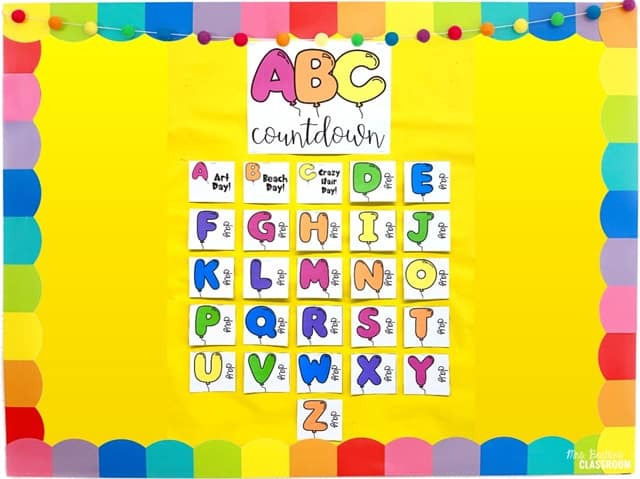 Photo of ABC Countdown on colorful bulletin board