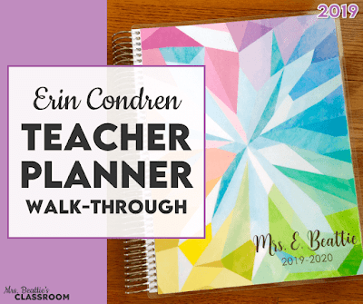 Photo of 2019 Teacher Planner with text, "Erin Condren Teacher Planner Walk-Through."