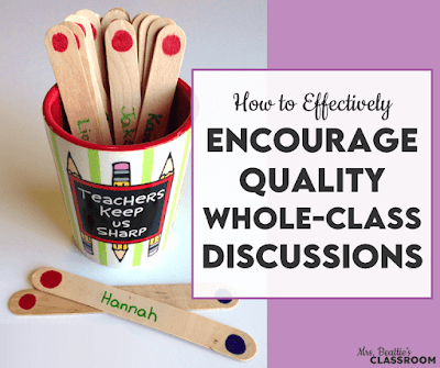 Photo of student selector sticks with text, "How to Effectively Encourage Quality Whole-Class Discussions."