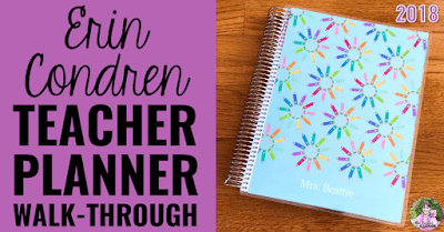 Photo of 2018 Teacher Planner with text, "Erin Condren Teacher Planner Walk-Through."