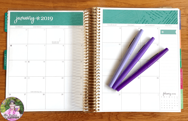 Month-at-a-glance pages in the Erin Condren Life Planner