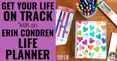 Life journal photo with text, "Get Your Life On Track With an Erin Condren Life Planner."
