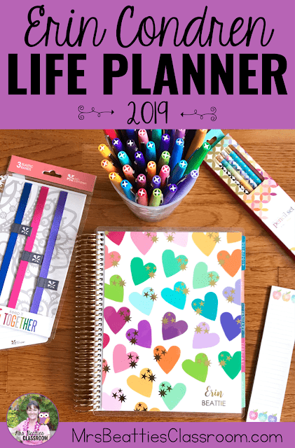Erin Condren Life Planner and accessories with text, "Erin Condren Life Planner 2019."