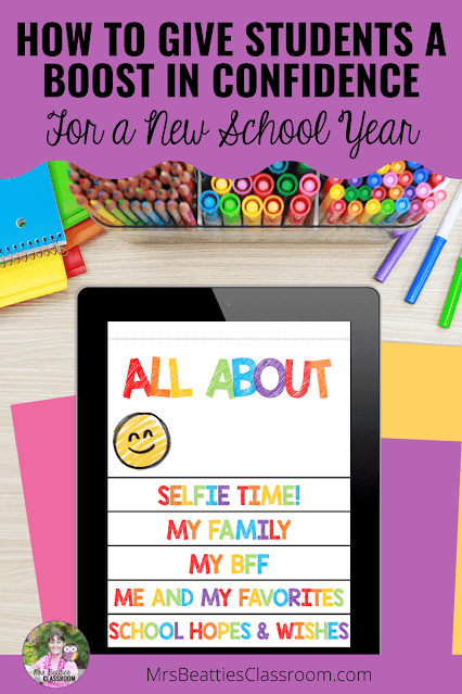 Photo of digital All About Me flip book with text, "How to Give Students a Boost in Confidence for a New School Year"