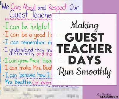 Photo of anchor chart with Guest Teacher rules and text, "Making Guest Teacher Days Run Smoothly"