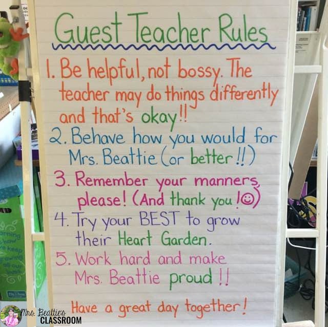 Do you dread being away from your classroom? Do your students fall apart when there is a guest or substitute teacher in the room? Make your sub rules & expectations explicitly clear with an anchor chart like the one in this post!