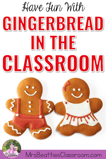 Photo of gingerbread cookies with text, "Have Fun With Gingerbread in the Classroom."