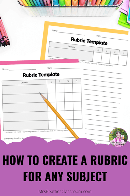 Photo of blank rubric templates with text, "How to Create a Rubric For Any Subject"