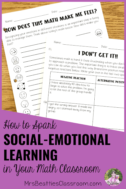 Photo of SEL in Math activities with text, "How to Spark Social-Emotional Learning in Your Math Classroom."