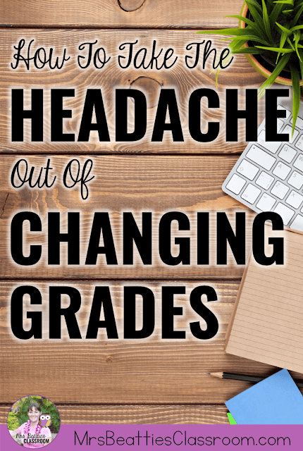 School supplies on desk with text, "How To Take The Headache Out Of Changing Grades."