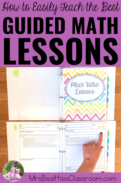 Photos of Guided Math Lesson binder with text, "How to Easily Teach the Best Guided Math Lessons."