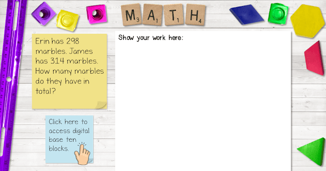 Mockup of a digital math problem for students.