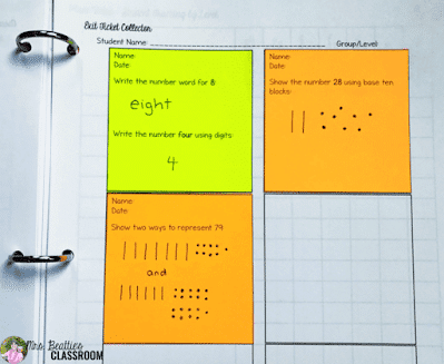 Photo of Guided Math exit slips in lesson binder