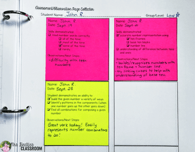 Photo of Guided Math lesson observations in binder