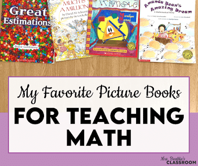 Photo of picture books with text that says, "My Favorite Picture Books for Teaching Math"