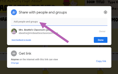 Screenshot depicting how to share a Google Slides file
