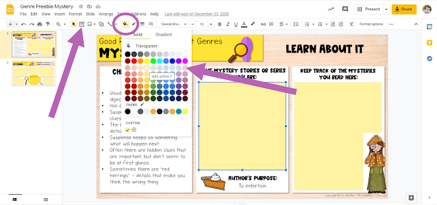 Screenshot depicting how to add a text box in Google Slides file