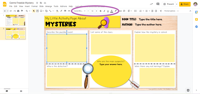 Screenshot depicting how to adjust text style in Google Slides file