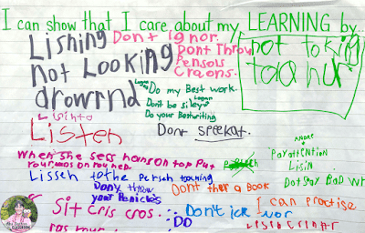 Anchor chart that shows student brainstorming about how they can show they care about their learning.