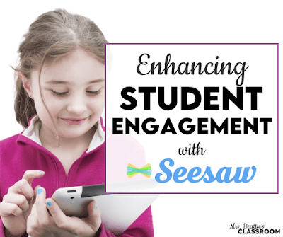 Photo of young girl using iPad with text, "Enhancing Student Engagement With Seesaw"