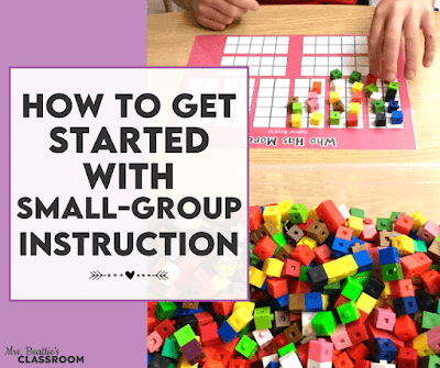 Photo of small-group math activity with text, "How to Get Started With Small Group Instruction"