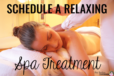 Photo of spa treatment with text, "Schedule a relaxing spa treatment."