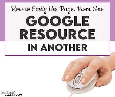 Hand on computer mouse with text, "How to Easily Use Pages From One Google Resource In Another"