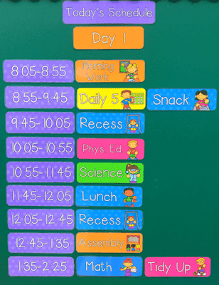 Photo of classroom schedule.