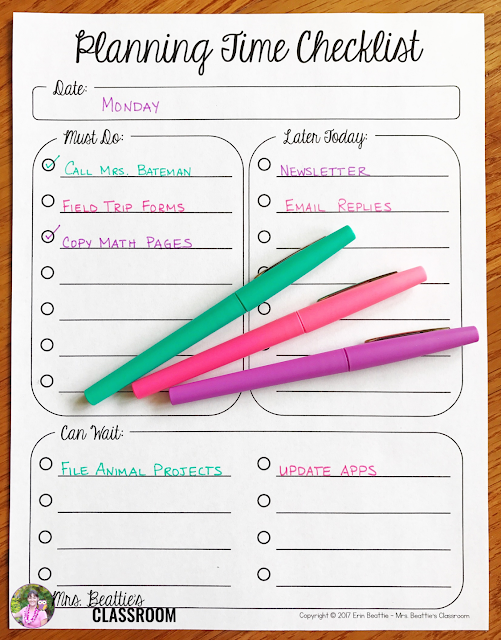 Photo of free planning time checklist.