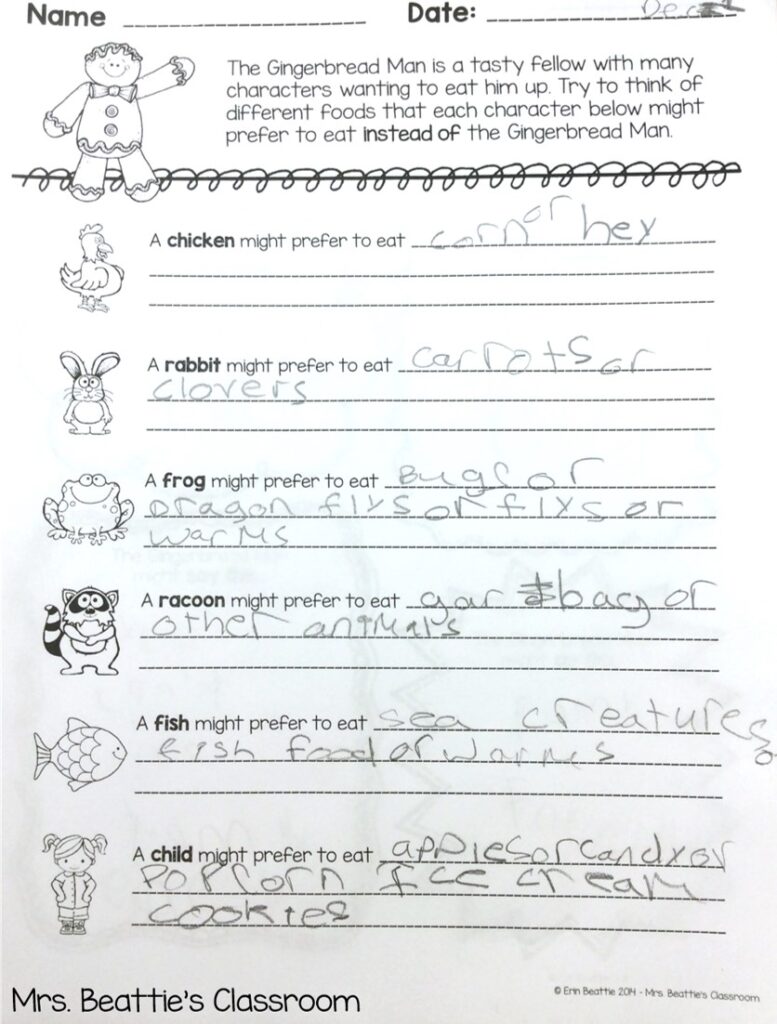 Sample of student work from the Gingerbread Persuasive Writing resource