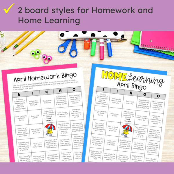 Homework Sheets: Homework Bingo Choice Boards for Elementary Grades