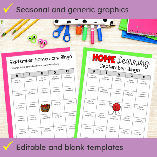 Homework Sheets: Homework Bingo Choice Boards for Elementary Grades