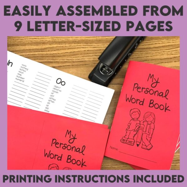 Personal Dictionary - Lower Level printable word book is easy to assemble