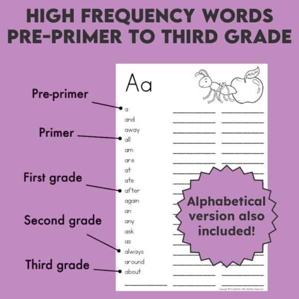 Personal Dictionary - inside Lower Level printable word book for early elementary students