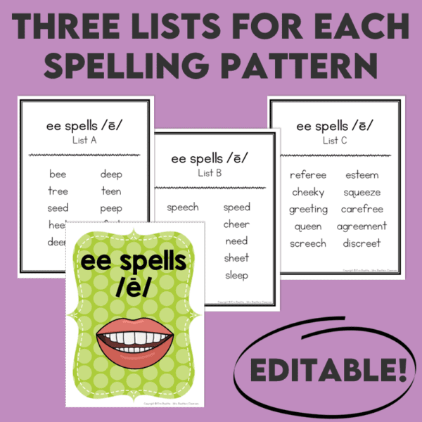 Phonics Word Lists for Spelling and Word Work Activities and Word Wall