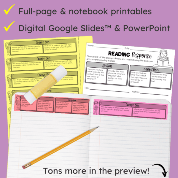 Reading Response Prompts - 180 Reading Comprehension Activities for Grades 4-6