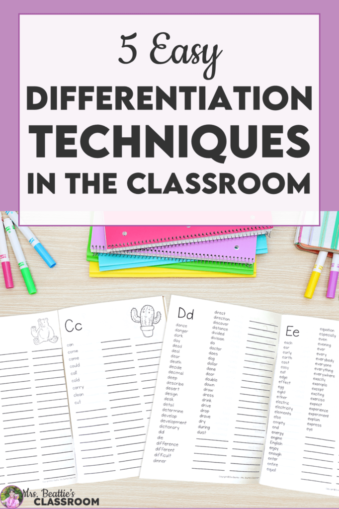 Photo of two dictionaries with text, "5 Easy Differentiation Techniques in the Classroom"