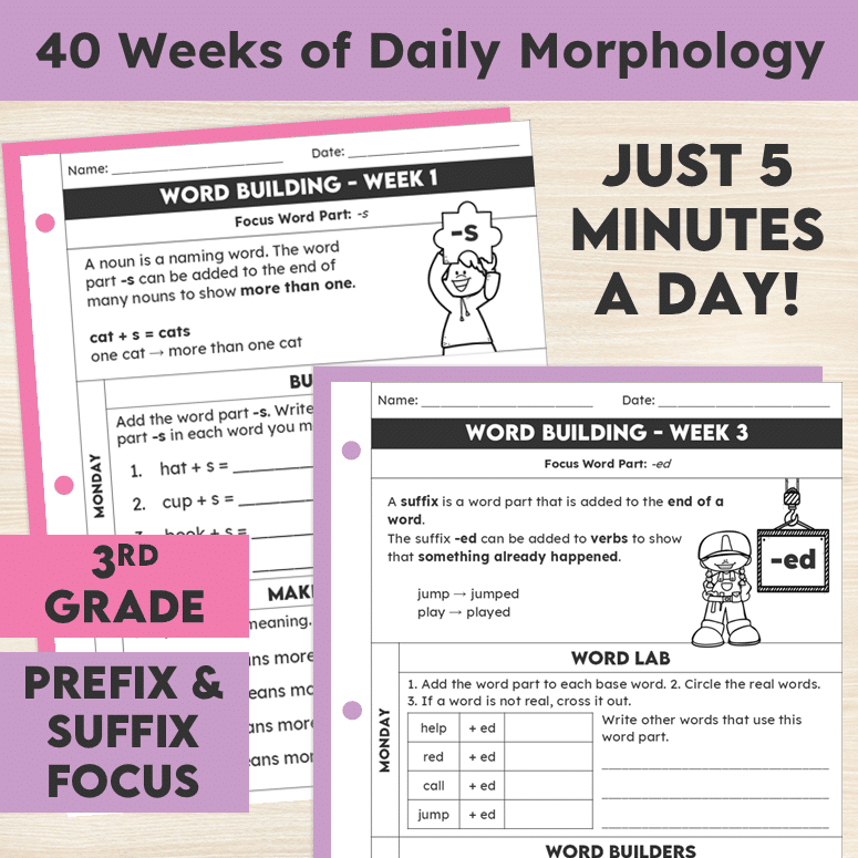 Gr 2/3 Prefixes and Suffixes Worksheets - Morphology