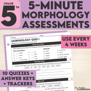 Grade 5 morphology quiz assessments for Greek and Latin roots